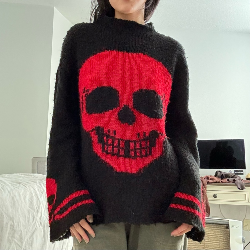 Tripp NYC Black and Red Skull Sweater